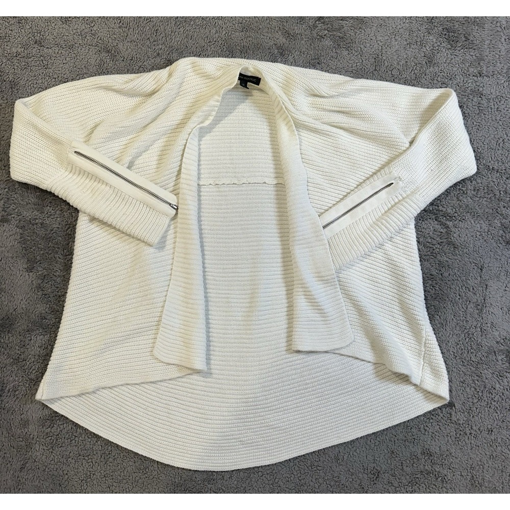 Banana Republic White & Gray Cardigan Womens M Pockets Sweater Open Front Lot-2